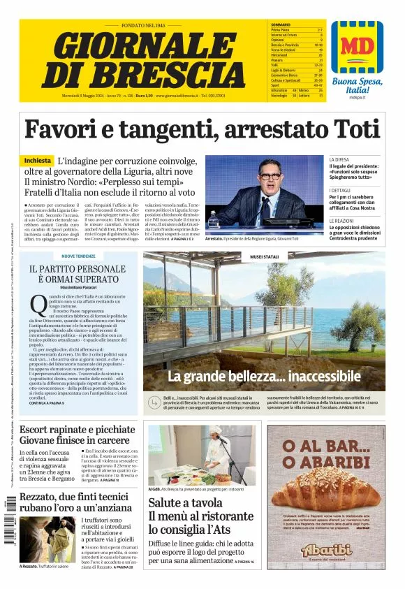 Prima-pagina-giornale di brescia-oggi-edizione-del-2024-05-08